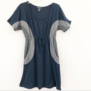 Delicious Navy Blue & Gray Dress w Front Pockets
